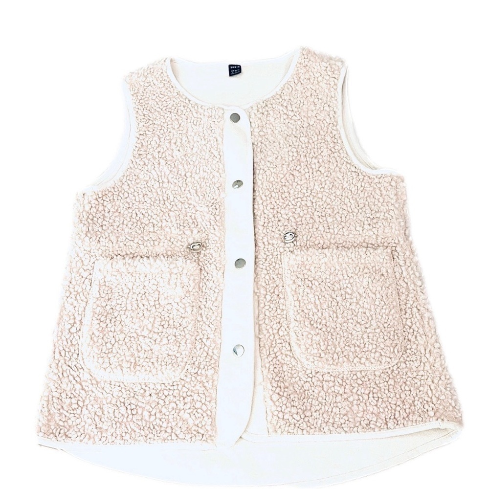 SHEIN Faux Sherpa Vest, Size M, Ivory